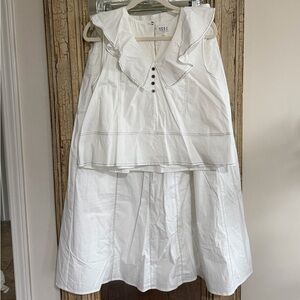 White Ruffled Sleeveless Blouse and Skirt Set